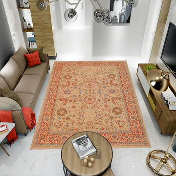handmade Traditional Kafkaz Chobi Ziegler Tan Rust Hand Knotted RECTANGLE 100% WOOL area rug 9 x 12